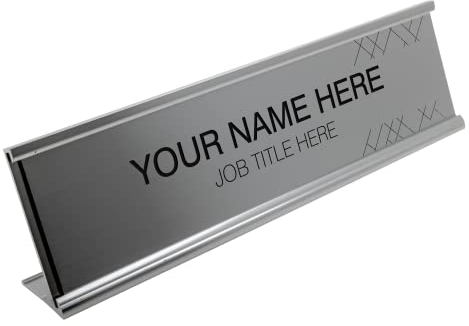 Badgemaster Custom Personalised Engraved Gold Aluminium Office Home Desk Name Plaque Decorated Silver Front Plate Bespoke Modern Gift Teacher Graduate Manager Assistant Executive
