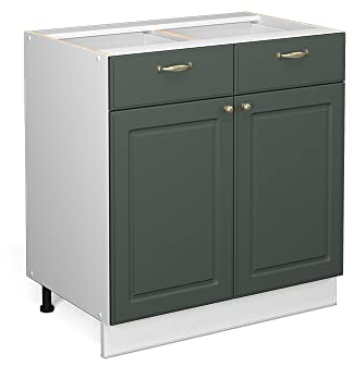 Vicco Küchenunterschrank Fame-Line, Grün-Gold Landhaus/Weiß, 80 cm ohne Arbeitsplatte