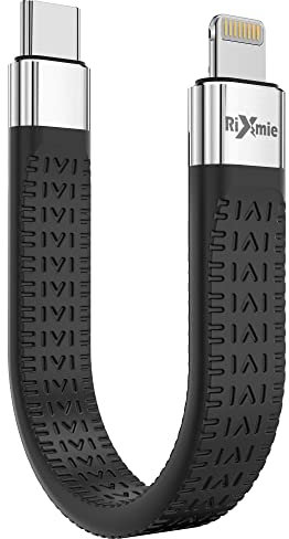 Rixmie Short USB C to Lightning Cable, [MFi Certified-13.5cm] 30W Fast Charging for 14 Pro/14/13/13 Pro/12 Pro Max/12/11/11 Pro/X/XS, AirPods, iPad Pro Air Mini, MacBook (Not Work with DAC)- Black