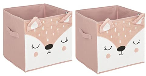H HANSEL HOME Cajas Almacenaje Infantil, Caja de Almacenamiento, Plegable Cuadrados Cestas de Almacenamiento,Caja de Tela, Cesta De Ordenación Infantil -2 Unidades, Ciervo Rosa