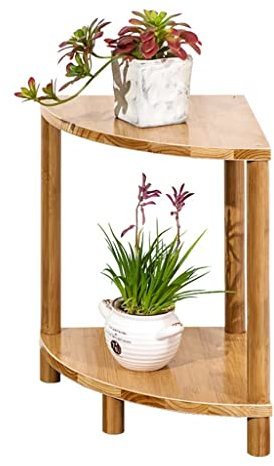 2-stöckiger Bambus-Pflanzenständer for drinnen und draußen, Holz-Pflanzenregal, Eckregal, mehrstöckiger Blumentopfhalter, Blumenständer, Aufbewahrungs-Organizer for Wohnzimmer, Balkon, Garten, Terrass