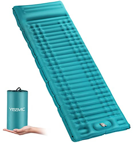 YISSVIC Materassino Campeggio Gonfiabile Autogonfiabile con Cuscino Portatile e Pieghevole per Outdoor, Arrampicata, Campeggio,Pesca, Spiaggia,Blu Cielo