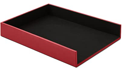 Eglooh - Minerva - Ablagefächer für Schreibtisch und Büro Leder Hellrot - Bürobedarf Briefablage Papierablage Ablagekorb für DIN A4 - cm 32 x 24,2 x H.5 - Made in Italy