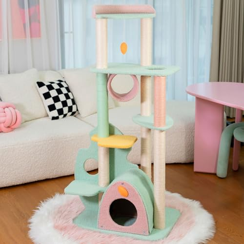 Happy & Polly 57.5 Cat Tree Extra Large Cats Tower Condo with Sisal Scratching Posts Luxury Cozy House Indoor Heavy Duty for Cats, Multi-Level Play Activities Platform Tall Perch, XL