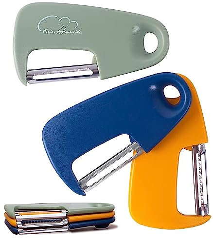 Gemüseschäler Set, Camping Küchenhelfer Stapelbarer Schäler für die Campingzubehör, Scharfe Edelstahlklinge Gerade, Gezackt, Julienne für Kartoffel Karotte Obst, Gemüse