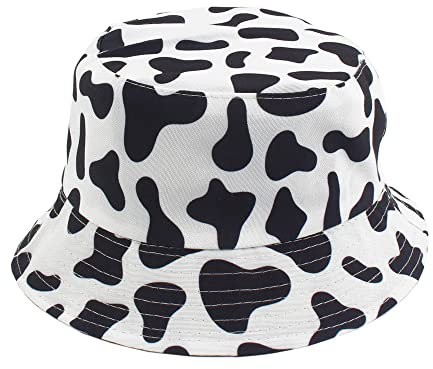 Hearda Fischerhüte für Damen Sommer, Unisex Baumwolle Sonnenhut Wendbares Sommerhut Faltbar Anglerhut für Outdoor, Reisen, Wandern, Camping, Einkaufen (M(56-58cm),Schwarze Kühe)