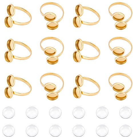 UNICRAFTALE DIY Manschettenring Set Größe 6 1/2 Offener Manschettenring Lünette Tablett 304 Edelstahl Fingerring Echte 18K Vergoldete Cabochon Ring Mit Glas Cabochon Kuppeln Für Die Ringherstellung