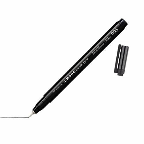 Tombow Fineliner MONO drawing pen, Strichstärke 005 (ca. 0,20 mm), Pigmenttinte, Wasser- und Lichtresistent, zum Illustrieren und Zeichnen, Schwarz [WS-EFL-H-005]