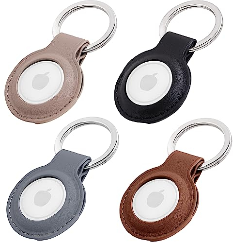 Premium Lederhülle für Apple AirTag - Vegan Leder Case mit Robusten Edelstahl Schlüsselring - Tragbare Schutzhüllen und Zubehör für AirTag Tracker - 4er Schwarz, Braun, Grau, Taupe - il Grado
