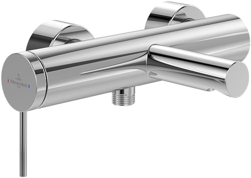 Villeroy & Boch Loop & Friends Badewannenarmatur Aufputz, Wasserhahn Badewanne mit Rückflussschutz und Umstellfunktion, Mischbatterie Badewanne wassersparend, rund, Chrom