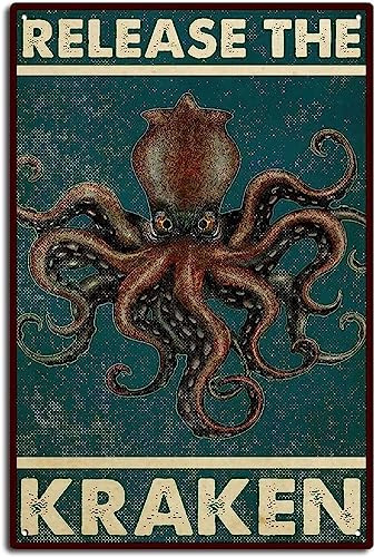 Release The Kraken Signs, Most Iconic Quotes Tin Sign Wall Poster Decor Funny Retro Bar Coffee Pub Gift Wall Decor Sign 8x12 Inch