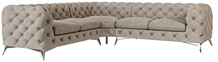 S-Style Möbel Maria Ecksofa 5 Sitzer Chesterfield Eckcouch Sofa Für Wohnzimmer Lounge Couch Mit Verchromten Füßen Möbel Freistehende Polster Sofas Couches Dunkelcreme 264 x 264 x 75