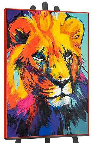 YS-Art Pop Art Abstrakt Design Acryl Gemälde auf Leinwand Löwengrazie handgemalt Wandbilder Wohnzimmer modern Wohndekor Löwen Bild bunt echte Kunst 120x80 cm