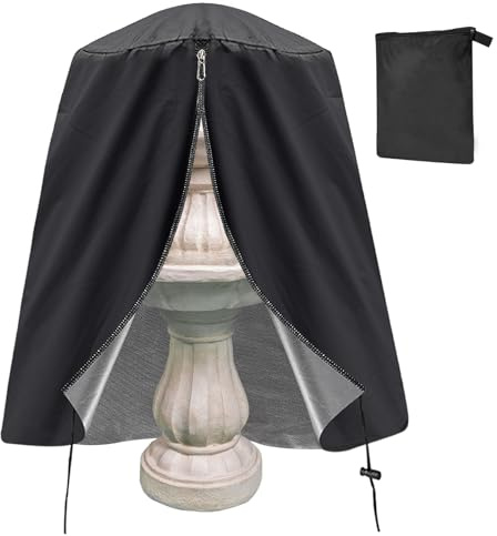 Brunnenabdeckung, 121,9 cm D x 172,3 cm H, wetterfest, Gartenbrunnenstatue Schutzhülle mit Reißverschluss und Kordelzug, 420D Oxford-Tuch für Winter, Outdoor, Terrasse, Garten