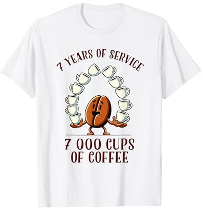 7 Years of Service 7000 Cups of Coffee Work Anniversary T-Shirt