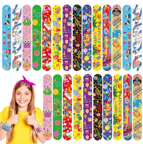 POPOYU 24 Stück Geburtstag Schnapparmbänder Kinder, Armband Kindergeburtstag Gastgeschenke,Mitgebsel Geburtstag Junge Mädchen,Geburtstag Mitgebsel Slap Armbänder für Geburtstag Kleine Geschenke
