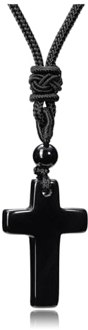 CrystalTears Kreuz Kette Obsidian Kreuzanhänger mit verstellbare Halskette Damen Herren Amulett Schmuck spirituelle Geschenk