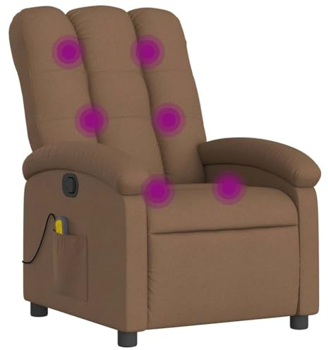 vidaXL Massagesessel, Sessel Verstellbare Rückenlehne, Fernsehsessel Relaxsessel mit Vibrationsfunktion, Liegesessel Polstersessel Ruhesessel, Braun Stoff