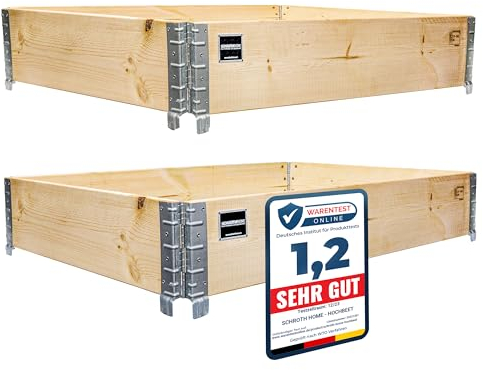 Schroth Home Hochbeet 120x80x20cm Rechteckig - Palettenrahmen aus Holz für Garten - Faltbar, Steckbar & Stapelbar - Außenbereich (2X Rahmen)