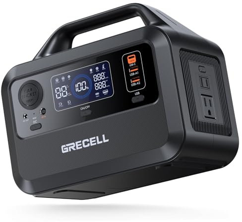 GRECELL Portable Power Station 300W, 230Wh LiFePO4 (LFP) Battery, 1.5hrs Fast Charging, 2 Up to 300W(Peak 600W) AC Outlets, Solar Generator for Outdoor Camping/RVs/Home Use