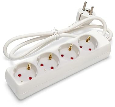 Weiße 4-Wege-Steckdosenleiste ohne Schalter, 1,5 m, 3G, 1,5 mm², ideal zum Anschluss mehrerer elektrischer Geräte zu Hause oder im Büro.