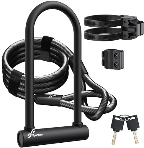 Sportneer Fahrradschloss 18mm Hochbelastbar Bügelschloss mit 180CM Hochsicherheits-Stahlkabel&Stabile Halterung&Schlüssel Anti-Diebstahl sichere Schlösser für Rennrad E-Bike, 29x16cm