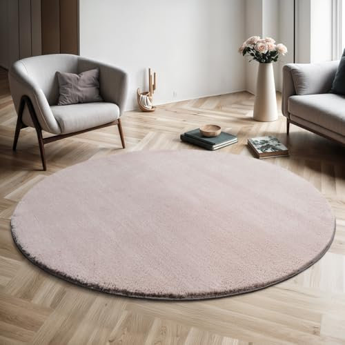the carpet Relax Weicher, Badezimmerteppich, Bad Set, Badematte, Badvorleger, Anti-Rutsch Unterseite, Waschbar bis 30 Grad, Super Soft, Felloptik Blush, 120 x 120 cm Rund