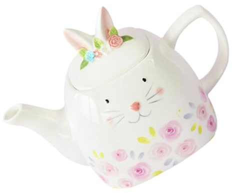 Kichvoe Théière Forme De Lapin Pour Pâques Théière Décorative Avec Relief Floral Accessoire De Thé Résistant Chaleur Pour Maison