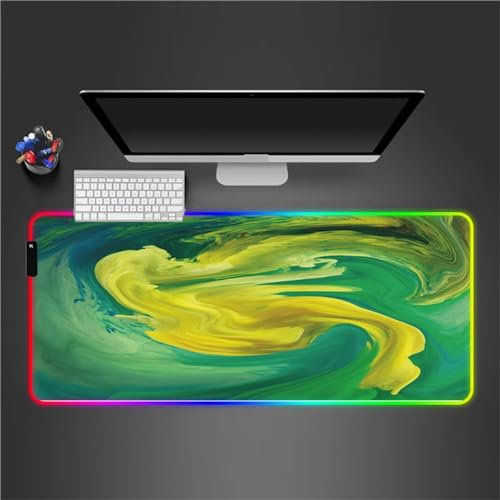 RGB Tapis de Souris Gaming Grand Tapis de Souris XXL 900x400x3mm 14 Modes d'éclairage LED Lumineuse Tapis de Souris Mouse Pad Rétroéclairage pour Gamer Clavier PC, Vert Jaune