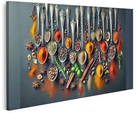 islandburner Wandbild Bunte Verschiedene Kräuter Gewürze Kochen Dunkler Hintergrund Küchenbild auf Leinwand Bilder Bild Poster