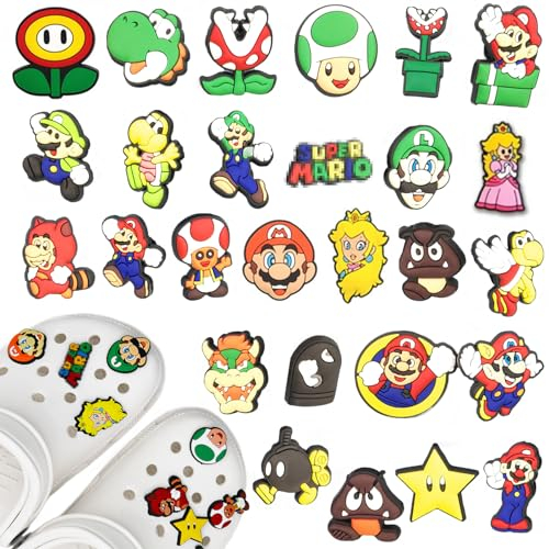 Schuh Charms für Clogs, 27pcs Schuhanstecker Cartoon Super Bros Schuhanhänger, DIY Schuh Pins Stecker Aufstecker Anstecker Set, Abnehmbare PVC Shoe Deko Zubehör für Kinder Jugendliche Erwachsene