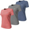 Wulibike 3 or 5er Pack Sportshirt Damen Funktionsshirt Stretch Schnelltrocknend Activewear Atmungsaktiv Laufshirt Kurzarm Fitness Wandershirt UPF 50+ Sonnenschutz Top Grau Blau-Rot-Grau M
