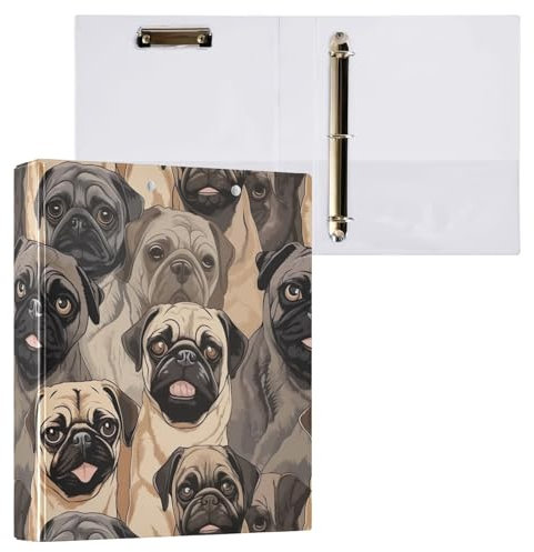 Mops-Hunde-Ordner mit 3 Ringen, 3,8 cm, D-Ringbuch für 200 Blatt, dekorativer niedlicher Ordner für Arbeit, Schule, Büro, 1 Packung