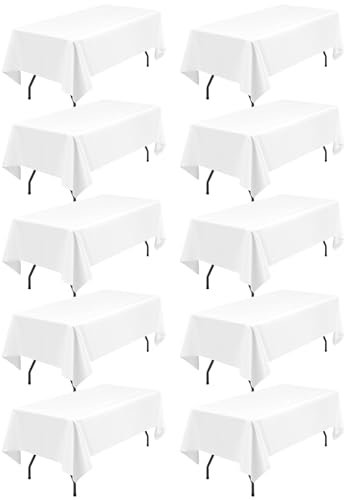 10 Paquet de nappes en Polyester Blanc, 153 x 260 cm pour Blanc Nappe rectangulaire de 1,8 m, lavables et réutilisables, résistantes aux Taches et aux Plis, pour fête de Mariage Restaurant décoration