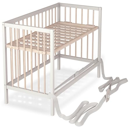 Sämann Baby Beistellbett 60x120 cm - nutzbar von 0 bis 4 Jahre - rollbar & umbaubar zum Babybett - Gurtsystem & höhenverstellbar für alle Betten - weiß/Natur