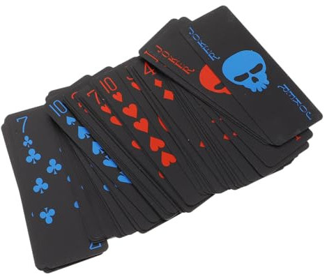 WOONEKY Spielkarten Pokerkarten PVC Totenkopf Design Schwarz Mattiert Rot Blau Langlebig Kreative Kartenspiele für Party Familie Unterhaltung
