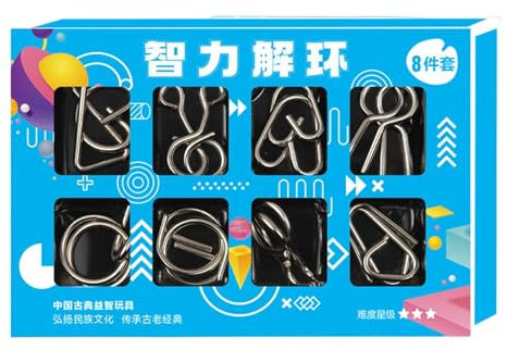 Wire Brain Teaser, 8-Piece Mind Logic Game Test Toy, Portable Test Disentanglement Toy, Brain Teaser Puzzle for Party Favor Kids Adults