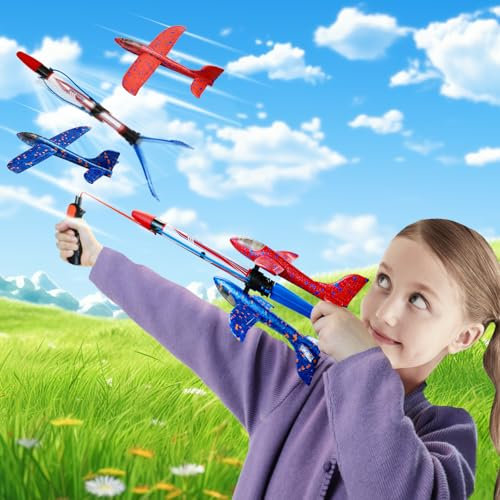 ideallife Airplane Launcher Toys, Wurfschaum Glider Flugzeuge mit 2 Schaumstoffflugzeugen und Katapult Rakete, Outdoor Sports Flying Toys 3-12 Jahre alte Jungen Mädchen Geburtstagsgeschenke