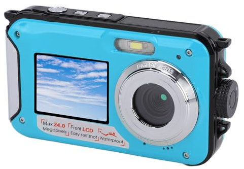 2,7K Unterwasserkamera, 16 facher Zoom, Digitale Action Kamera, Autofokus mit Zwei Bildschirmen, Tragbarer 48 MP Camcorder, Wasserdicht, Zum Schnorcheln und Tauchen (Blue)