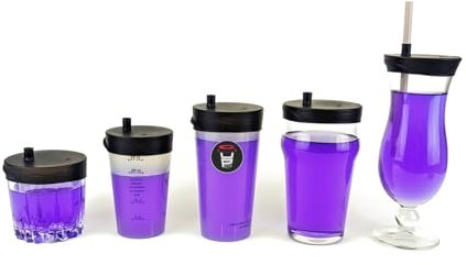 Griffor - Protector antidrogas reutilizable de silicona extensible (10 unidades, tapa de cristal, pajita integrada, tapa antidrogas, antivuelco