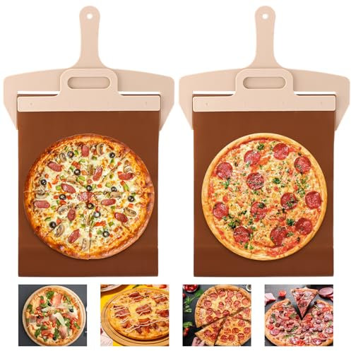 GBACHOOSE 2 Stück 58x30cm Sliding Pizza Peel Pizzaschieber Holz, Pizza Slider mit Griff und Backtuch, Antihaftbeschichteter Pizza Schieber, Pizzaschaufel für Einfache Übertragung von Pizza