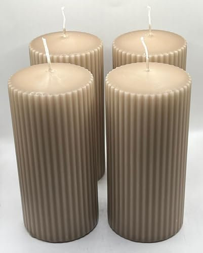Løgum Kloster dänische Blockkerze Stumpenkerze ohne Duft 4-er Set mit Rillen Brenndauer ca. 39 Std., Sondergrößen ca. 50 Std (Sondergröße TAUPE 7x15cm)