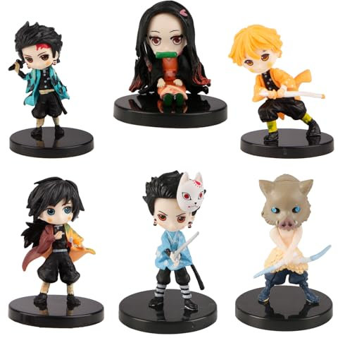 yumcute 6PCS Demon Slayer Figur Statuen Modell Puppe, Demon Slayer Figuren Kuchenpuppe Kuchen Topper, Sammelfigur Spielzeug Anime Figuren Set für Cake Topper und Desktop Display