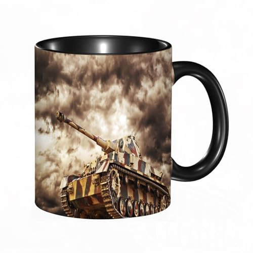 HRRASFAZF Tasse à Café | Tasse Céramique Fine | Cadeau Original | 330ml | Mug avec Anse | Cadeau Original pour Homme et Femme | Char allemand en action avec des nuages sombres Nuage suspenduDortoir d