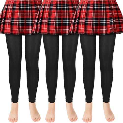 ouhos Lot de 3 collants de ballet pour fille - Sans pieds - Opaques - Blanc et noir - Très résistants - Pour enfants - Taille 100-170, Noir , 11-13 ans