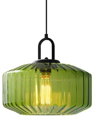 XIRYTU-H Industrielle Glas Pendelleuchte, Vintage E27 Hängelampe mit Schwarzem Metall, Höhenverstellbare Deckenleuchte für Küche, Esszimmer, Bar, Wohnzimmer (Grün)