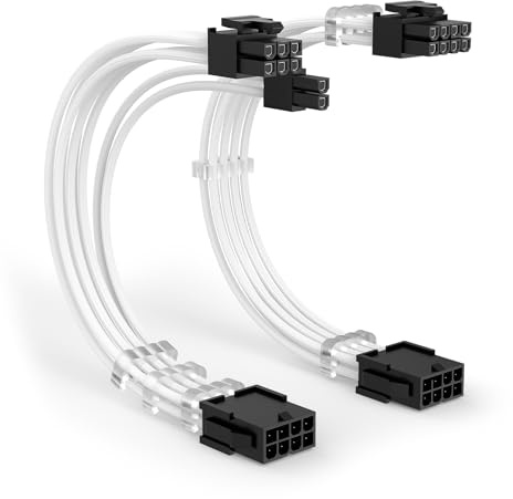 J&D 8 Pin PCI Express Stromverlängerungskabel, 30 cm Weiß Geflochtene GPU Schlauchleitung mit 6 Kabelkämmen, Stecker auf Buchse Verlängerungskabel für Grafikkarten, 2er Pack