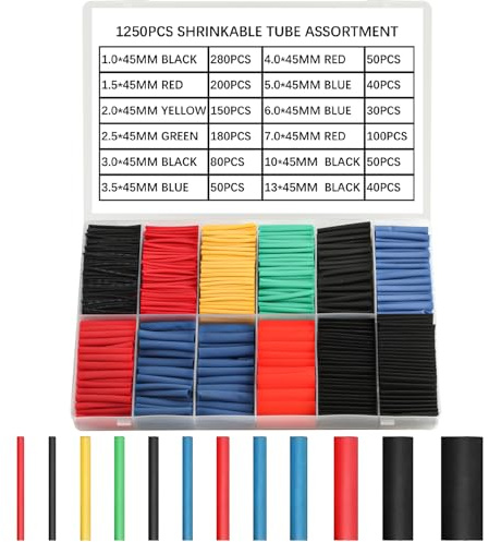 1250 Piezas Tubo Termorretráctil éctrico de Aislamiento, Tubos Termorretráctiles Aislantes con Relación 2:1, Funda Termoretractil para Cables Eléctrico para Herramientas Manuales de Taller