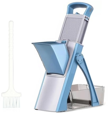 Gemüseschneider,Verstellbar Edelstahlklingen,Blau | Gemüsehobel Multifunktional mit Auffangbecken,für Küche,Gurken,Zwiebeln,Kartoffeln
