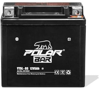 Polar Bär AGM Motorrad Batterie YT5L-BS, 12V 5Ah, Wartungsfrei, 111x68x108mm